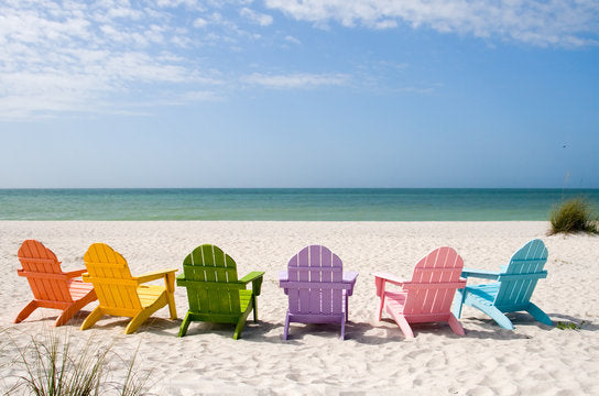 Colorful Chairs on Sea Shore Print 100% Australian Made