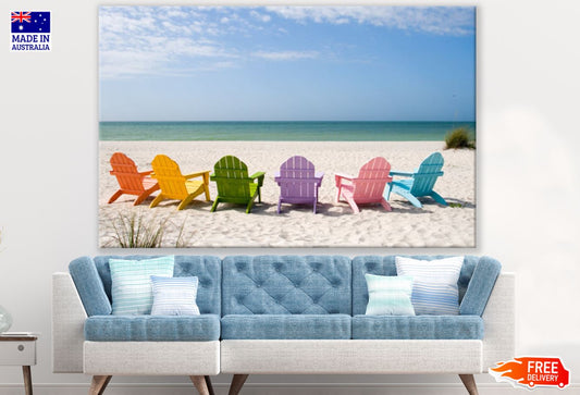 Colorful Chairs on Sea Shore Print 100% Australian Made