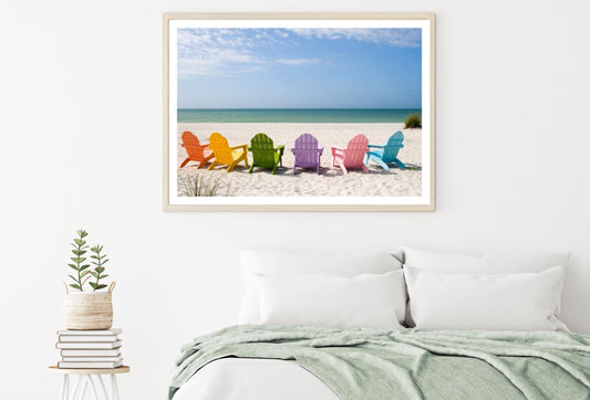 Colorful Chairs on Sea Shore Home Decor Premium Quality Poster Print Choose Your Sizes