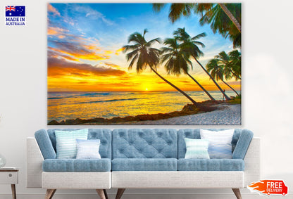 Palm Trees Near Sea Sunset View Print 100% Australian Made