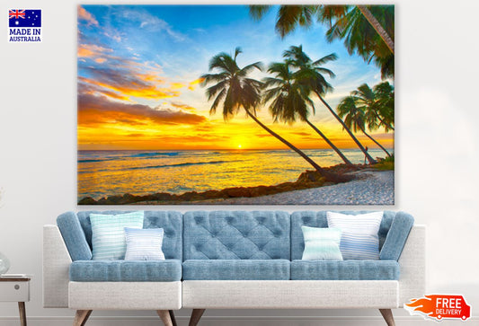 Palm Trees Near Sea Sunset View Print 100% Australian Made