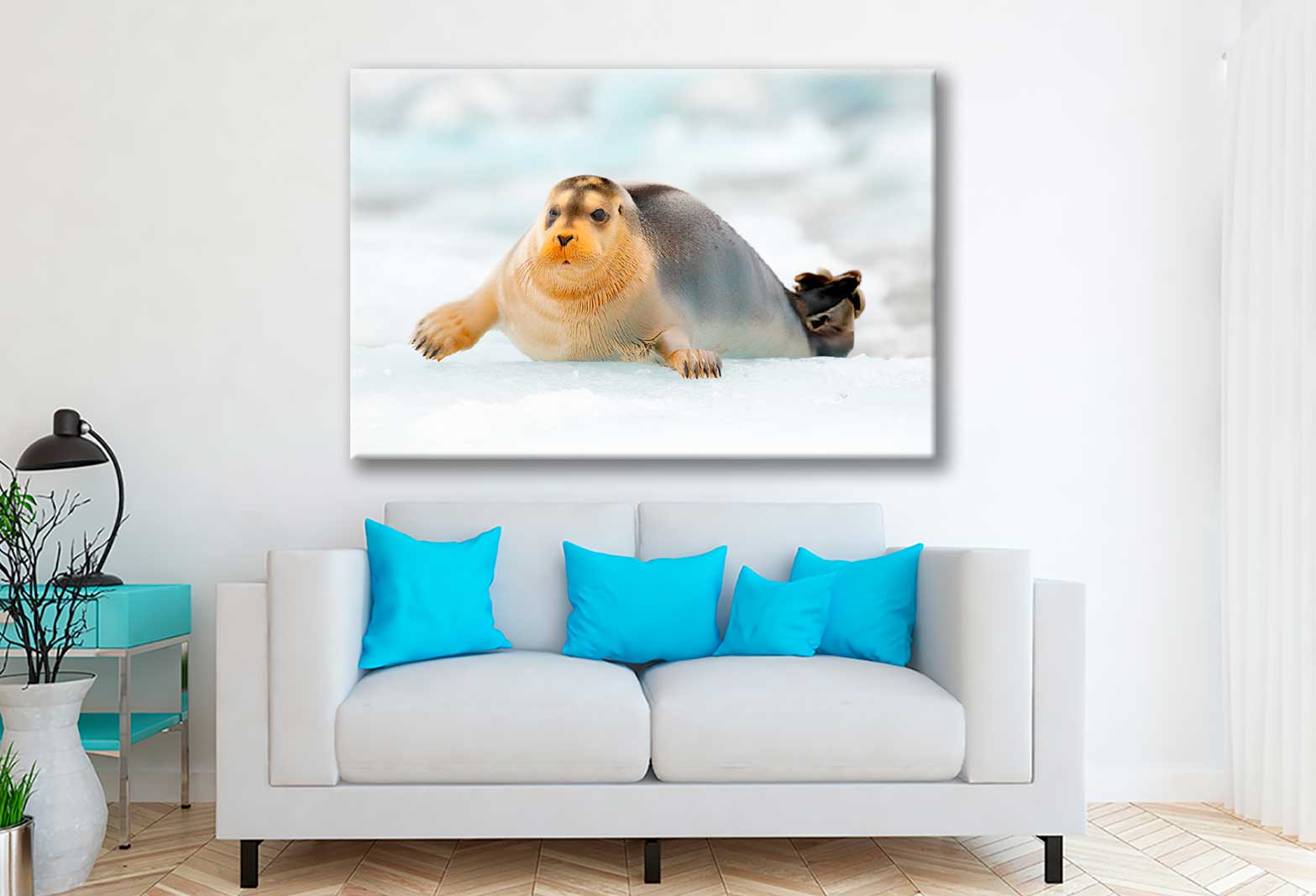 Bella Home Bearded Seal on Blue & White Ice Print Canvas Ready to hang