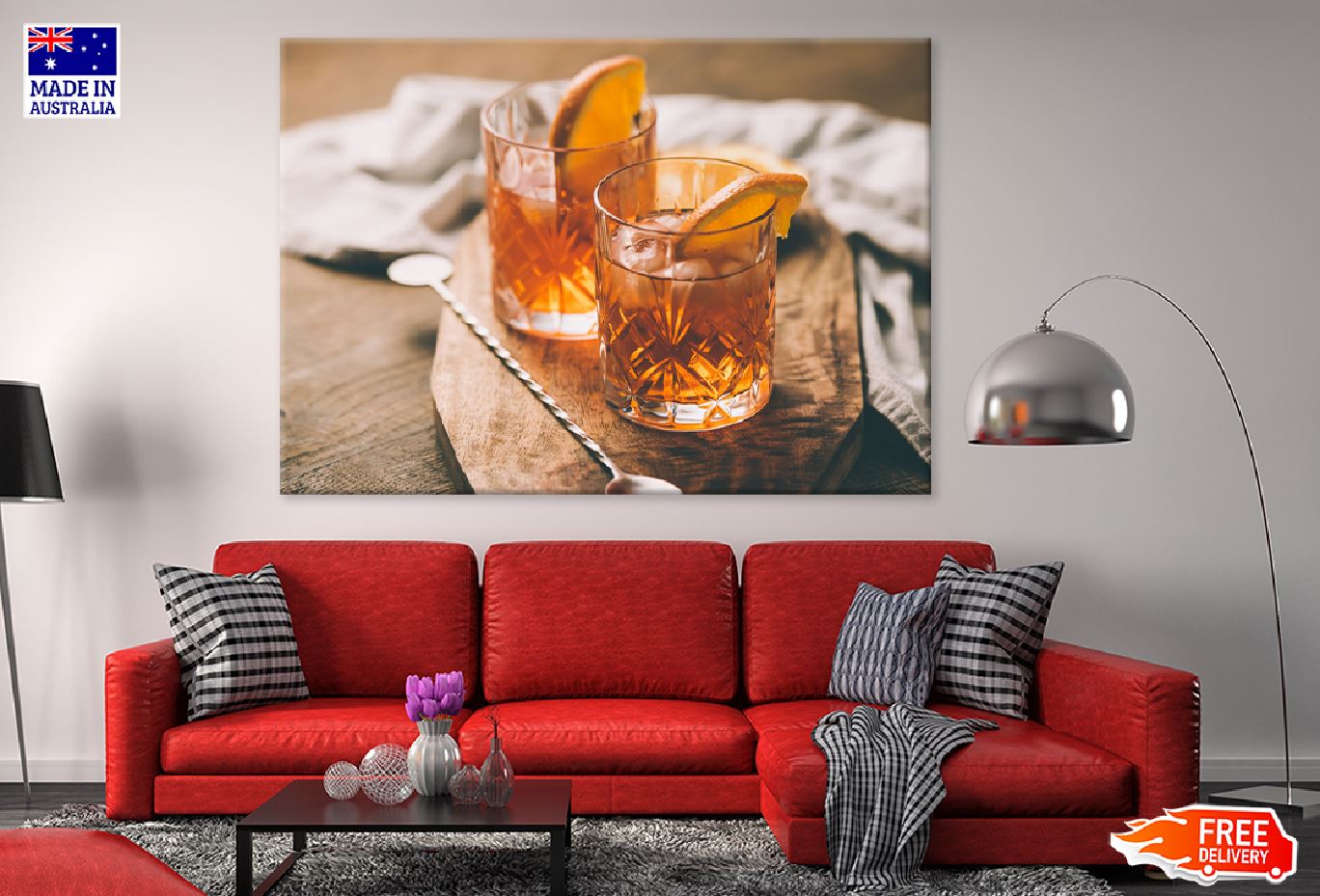 Two Glasses Cocktail with Orange Photograph Print 100% Australian Made