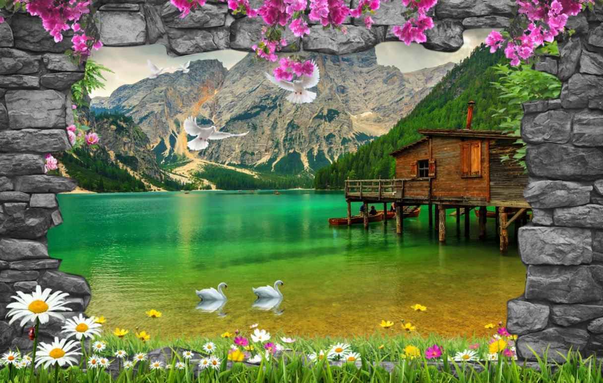 House on Lake Scenery Photograph Home Decor Premium Quality Poster Print Choose Your Sizes