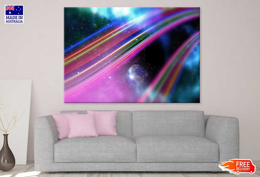 Colorful Digital Lines & Earth Abstract Design Print 100% Australian Made