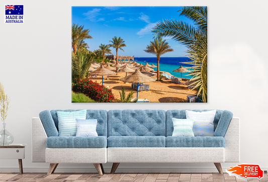 Trees & Beach Huts Sea View Photograph Print 100% Australian Made