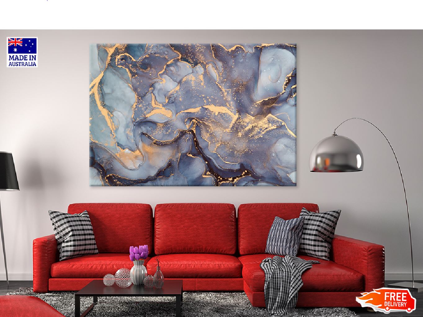 Grey Blue & Gold Abstract Design Print 100% Australian Made