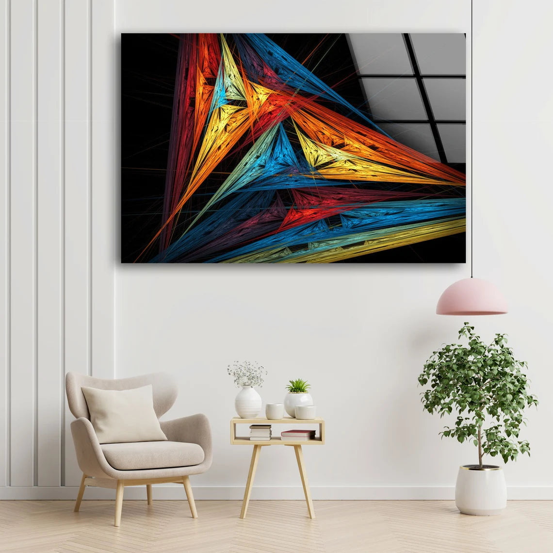 Blue Orange & Yellow Abstract Shapes Design Acrylic Glass Print Tempered Glass Wall Art 100% Made in Australia Ready to Hang