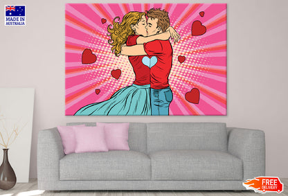 Couple Kissing Heart Shapes Illustration Print 100% Australian Made