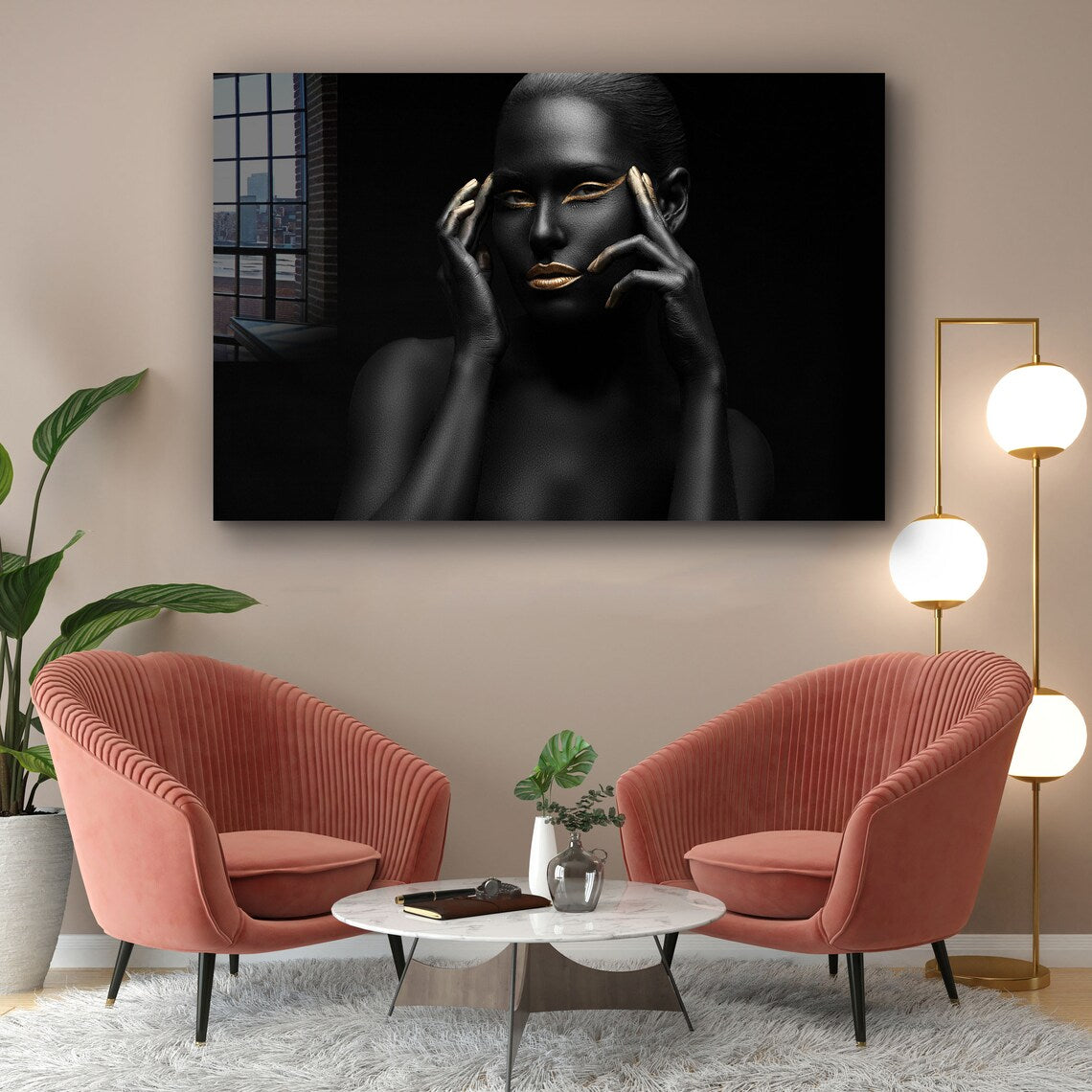 Black Woman Gold Makeup Print Tempered Glass Wall Art 100% Made in Australia Ready to Hang