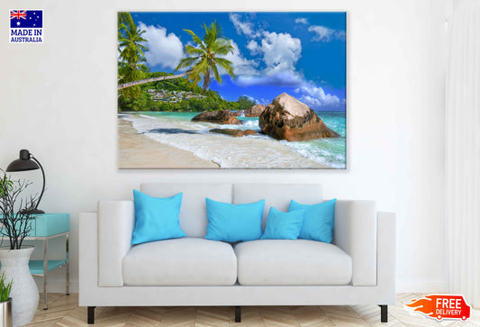 Rocks on Sea with Palm Trees View Photograph Print 100% Australian Made