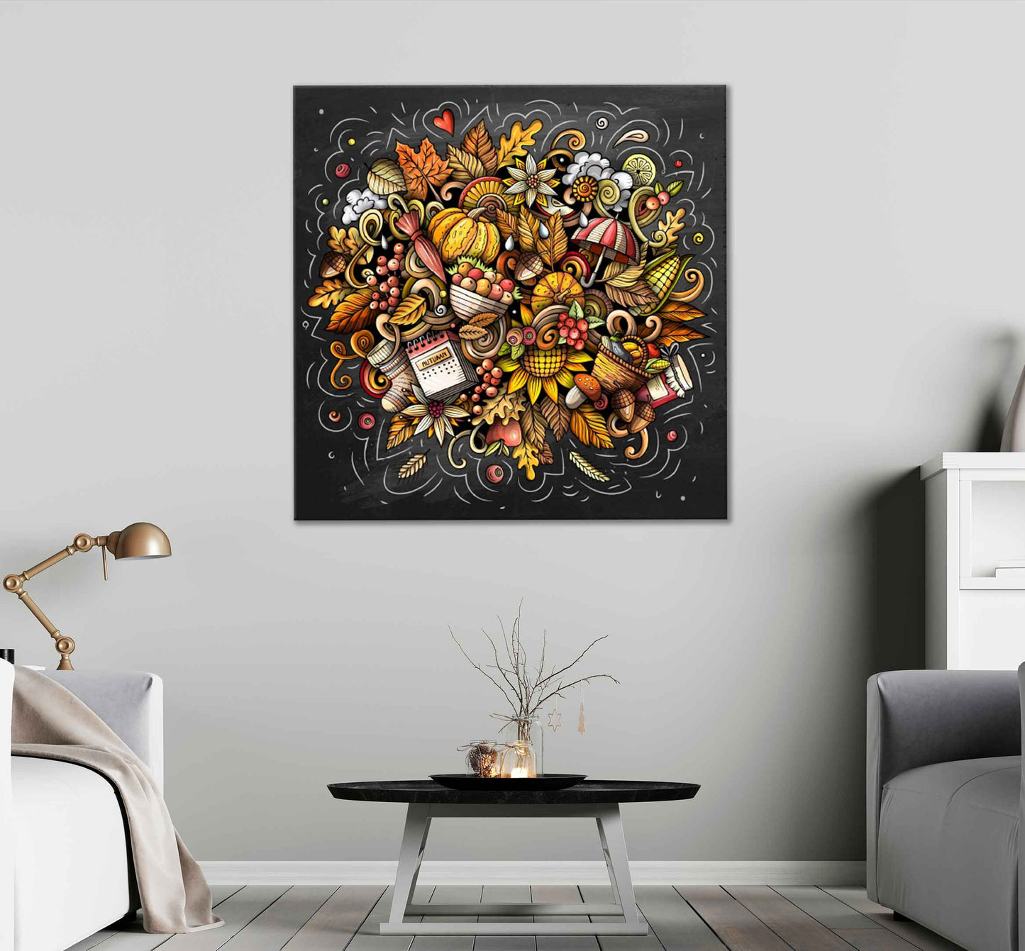 Square Canvas Autumn Nature Cartoon Doodle High Quality Print 100% Australian Made