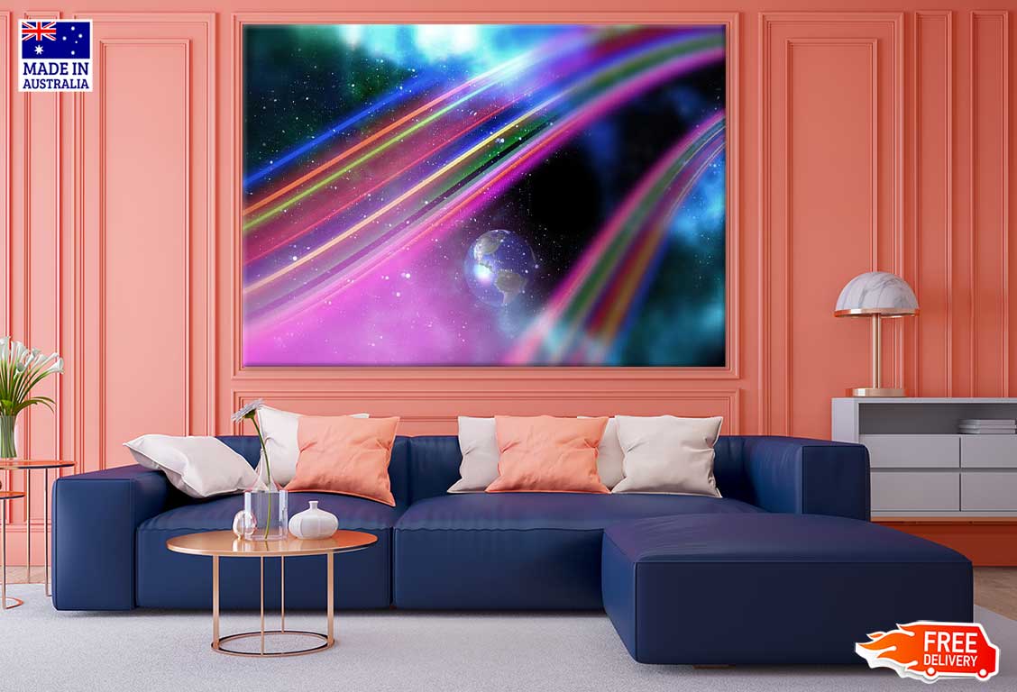 Colorful Digital Lines & Earth Abstract Design Print 100% Australian Made