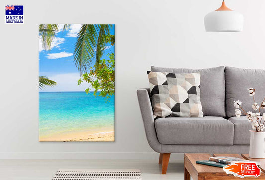 Palm Trees & Leaves with Sandy Beach View Print 100% Australian Made
