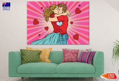 Couple Kissing Heart Shapes Illustration Print 100% Australian Made