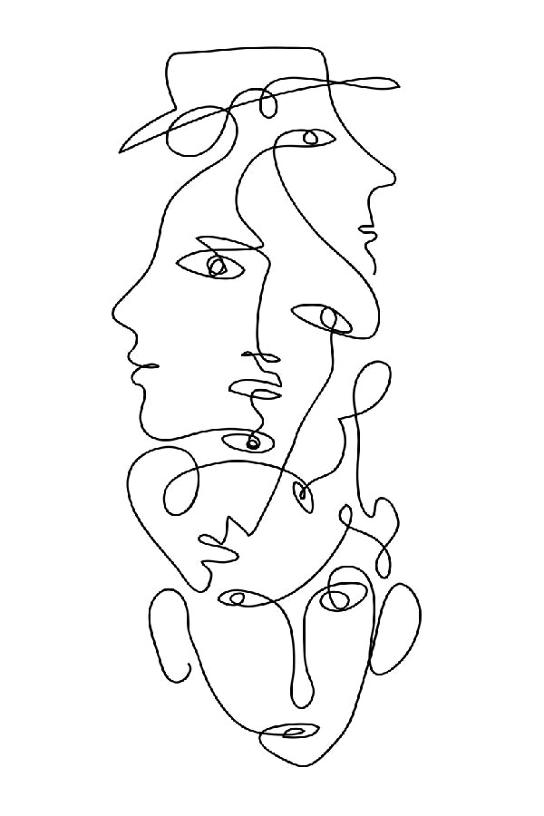 Human Faces Abstract B&W Line Art Design Print 100% Australian Made