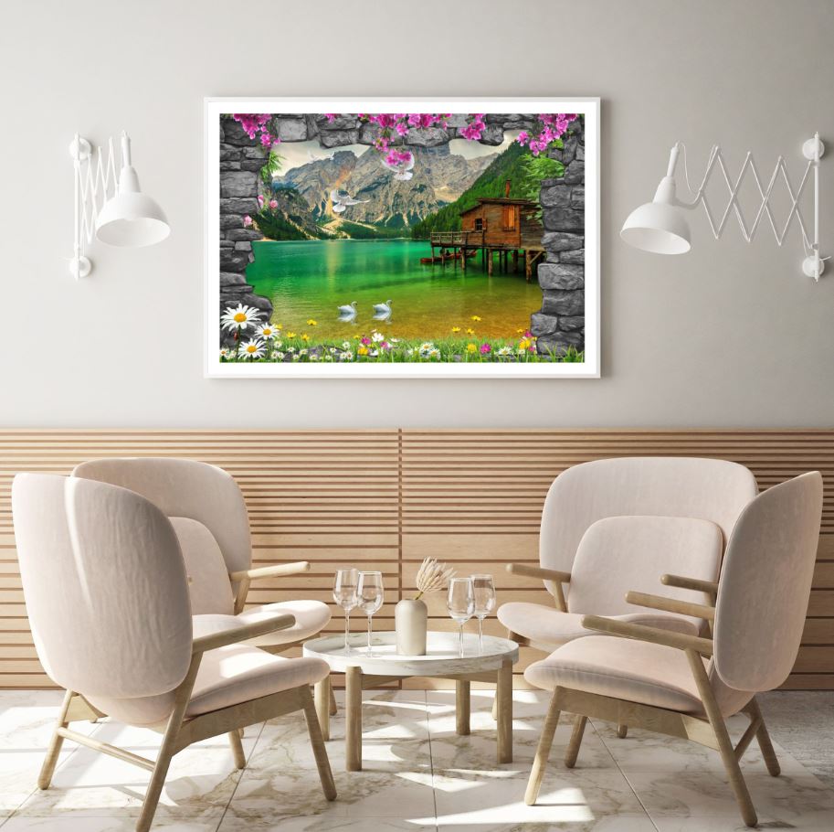 House on Lake Scenery Photograph Home Decor Premium Quality Poster Print Choose Your Sizes