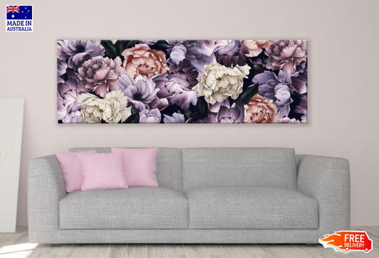 Panoramic Canvas Colorful Flowers Painting High Quality 100% Australian Made Wall Canvas Print Ready to Hang