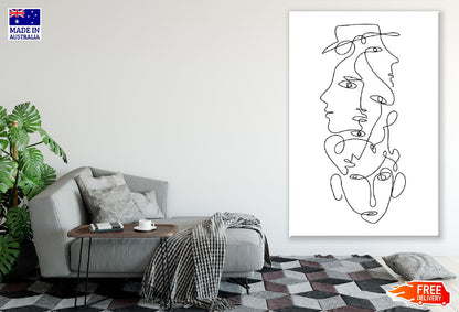 Human Faces Abstract B&W Line Art Design Print 100% Australian Made