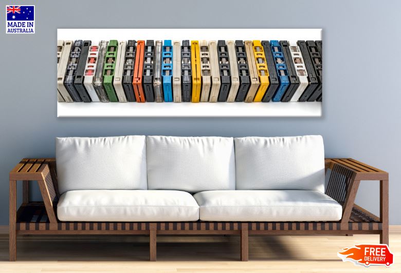 Panoramic Canvas Colourful Cassette Tapes High Quality 100% Australian made wall Canvas Print ready to hang