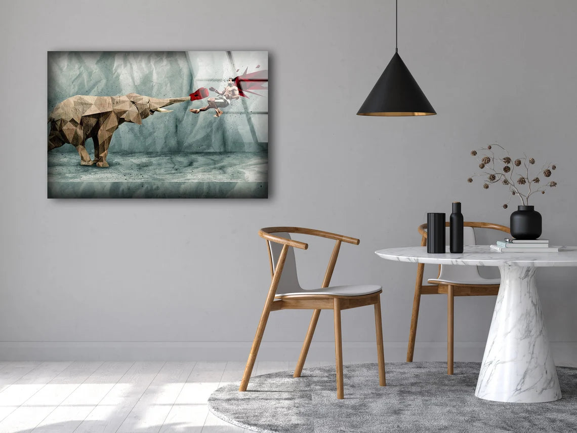 Elephant & Boxer Abstract Design Acrylic Glass Print Tempered Glass Wall Art 100% Made in Australia Ready to Hang