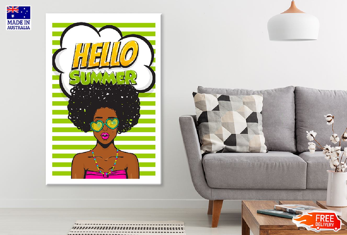 Hello Summer Chat Bubble & African Girl Illustration Print 100% Australian Made