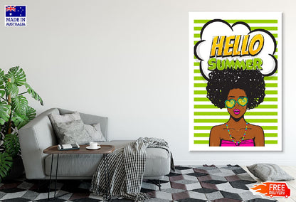 Hello Summer Chat Bubble & African Girl Illustration Print 100% Australian Made