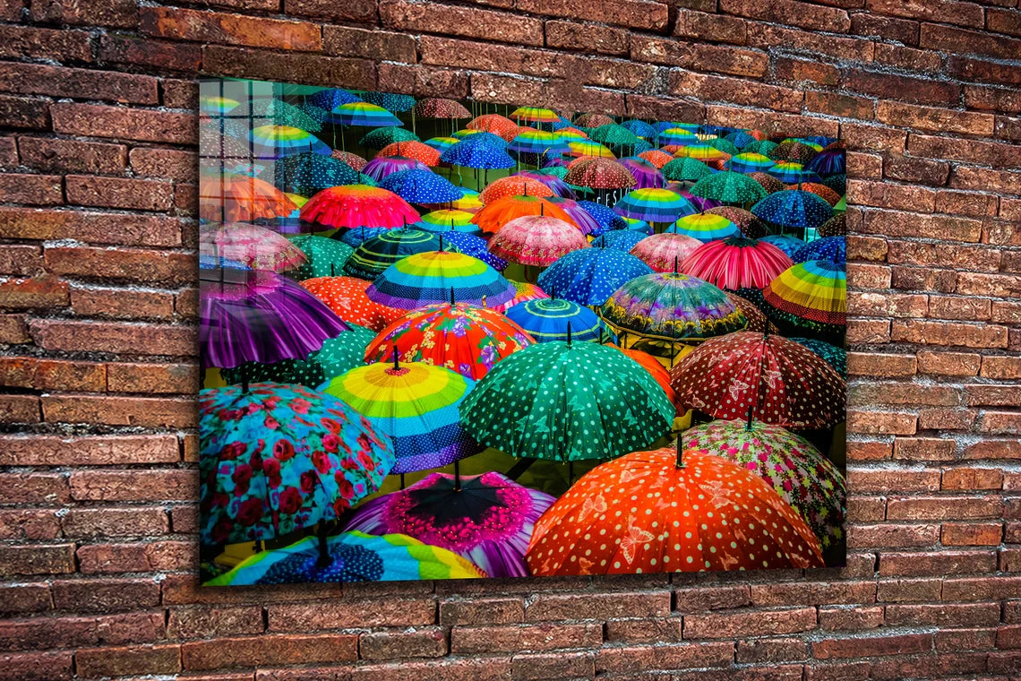 Colorful Umbrellas Print Tempered Glass Wall Art 100% Made in Australia Ready to Hang