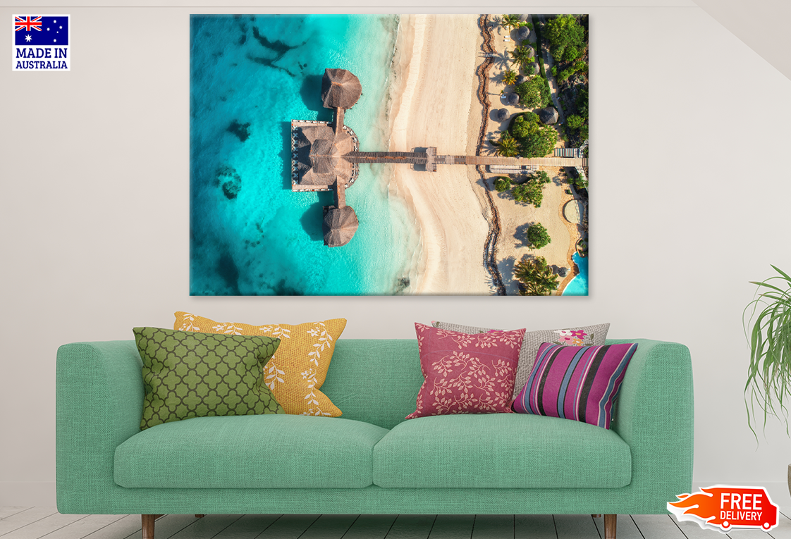 Beach Huts On Sea & Resort Aerial View Print 100% Australian Made