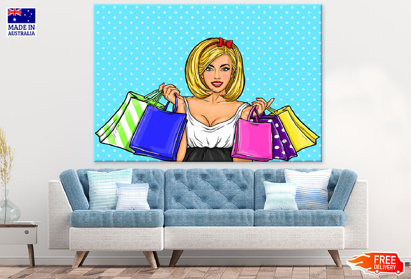 Fashion Girl With Bags Vector Print 100% Australian Made
