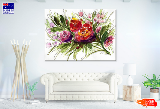 Colorful Flowers & Leaves View Print 100% Australian Made