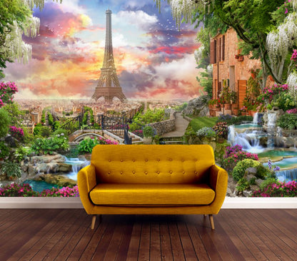 Wallpaper Murals Peel and Stick Removable Eiffel Tower & Nature High Quality