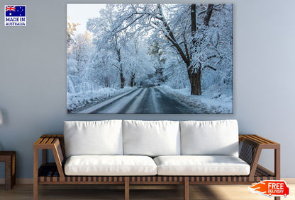 Snow Covered Black Trees on Road Photograph Print 100% Australian Made