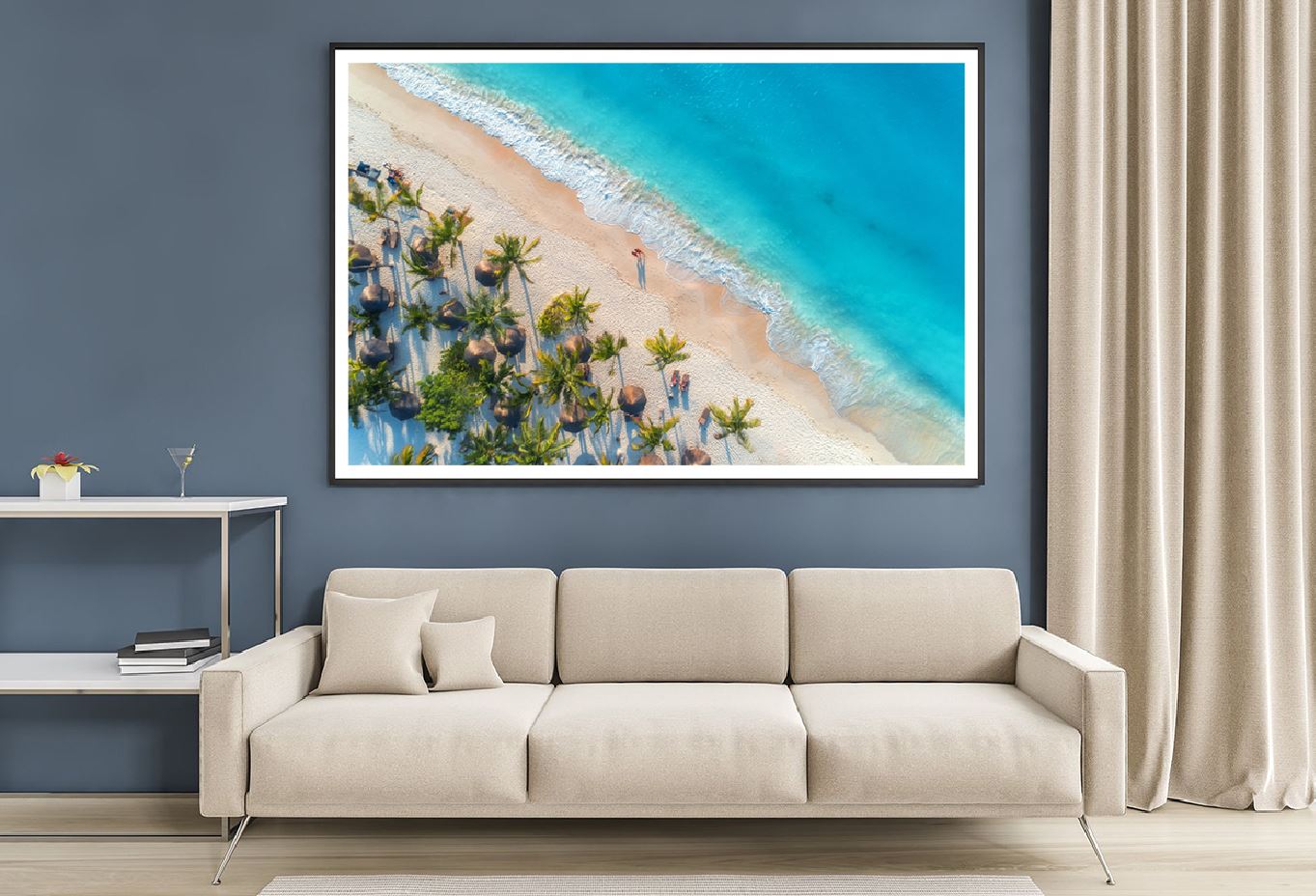 Umbrellas & Palms on Beach Aerial View Photograph Home Decor Premium Quality Poster Print Choose Your Sizes