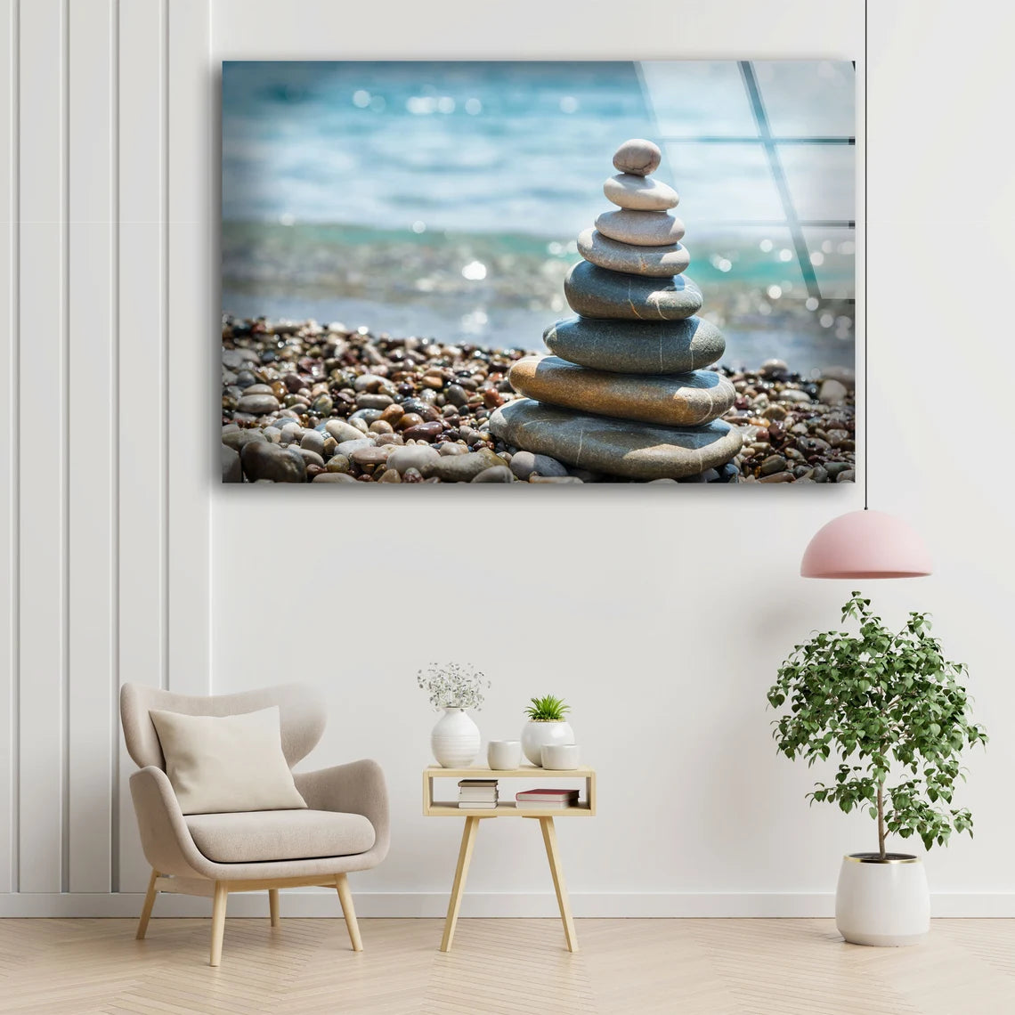 Zen Stones Near Sea Photograph Acrylic Glass Print Tempered Glass Wall Art 100% Made in Australia Ready to Hang