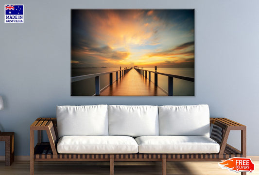 Wooded Bridge by Sea with Sunset View Photograph Print 100% Australian Made
