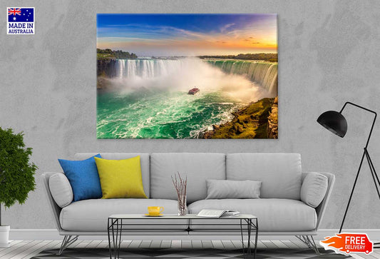Boat on Niagara Falls Sunset View Photograph Print 100% Australian Made