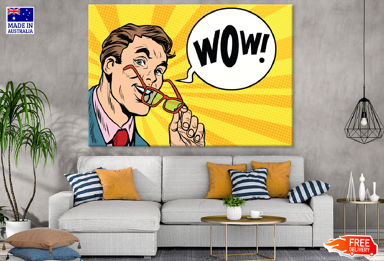 WOW Quote in Speech Bubble & Man with Glasses Illustration Print 100% Australian Made