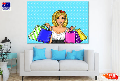Fashion Girl With Bags Vector Print 100% Australian Made