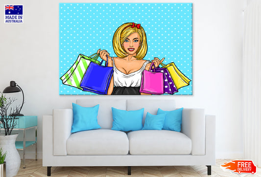 Fashion Girl With Bags Vector Print 100% Australian Made