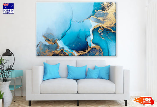 White Blue & Gold Abstract Design Print 100% Australian Made