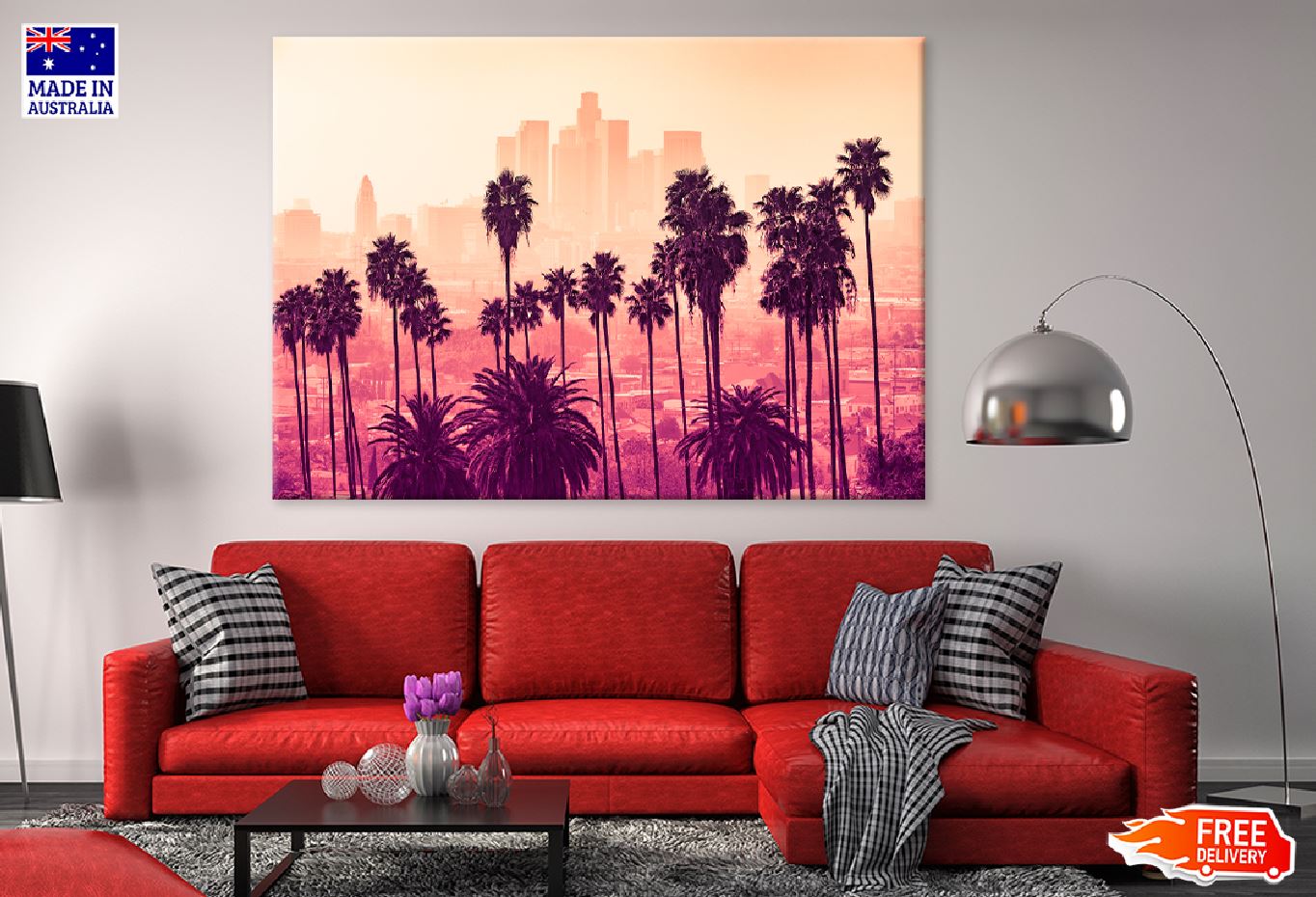 Palm Trees in Los Angeles City View Photograph Print 100% Australian Made