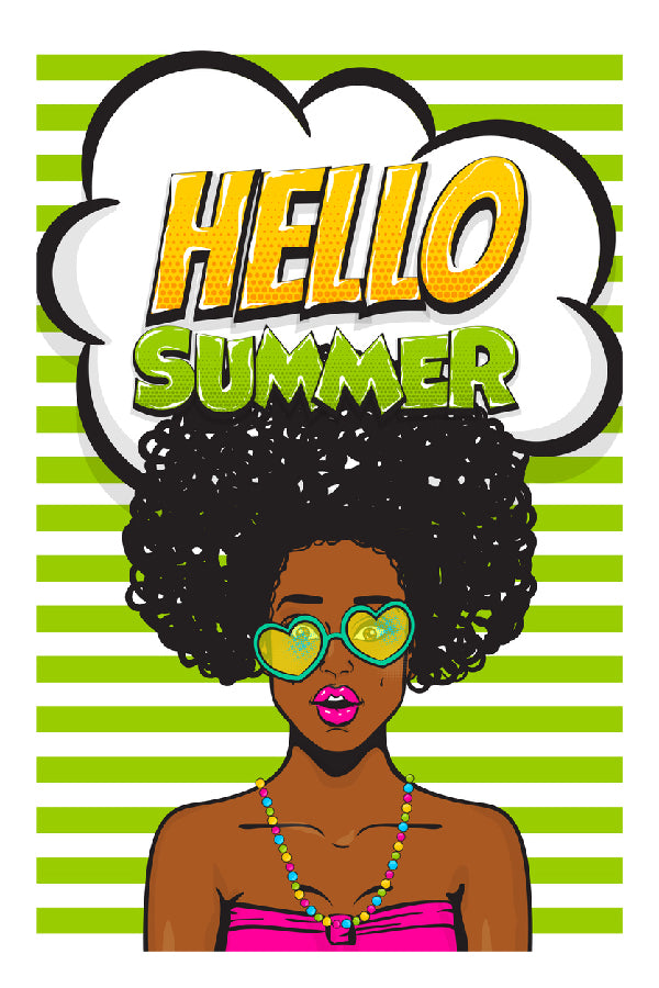 Hello Summer Chat Bubble & African Girl Illustration Print 100% Australian Made