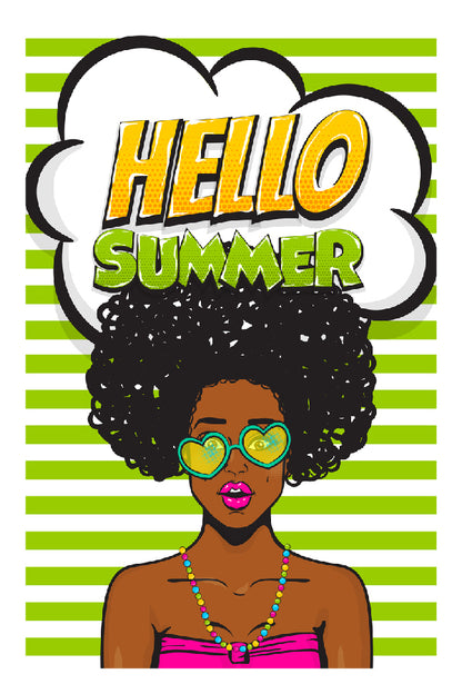 Hello Summer Chat Bubble & African Girl Illustration Print 100% Australian Made
