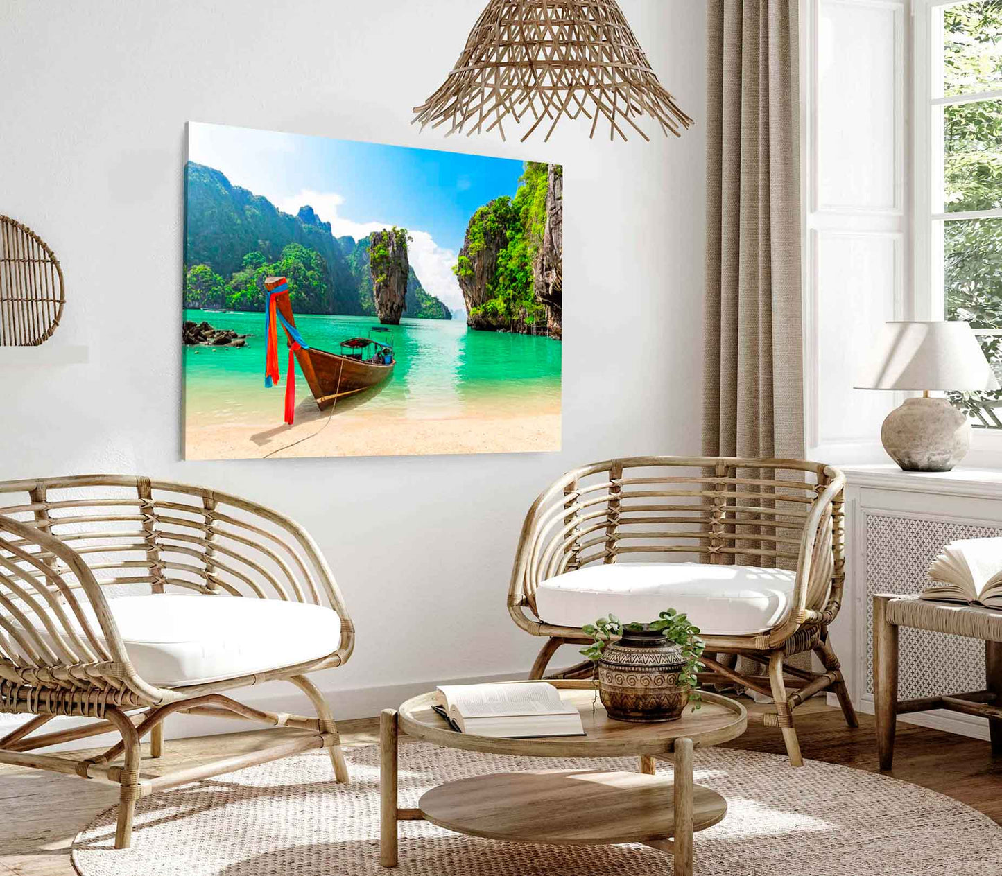 Bella Home Wooden Boat & Sand Beach Island Print Canvas Ready to hang