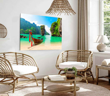 Bella Home Wooden Boat & Sand Beach Island Print Canvas Ready to hang