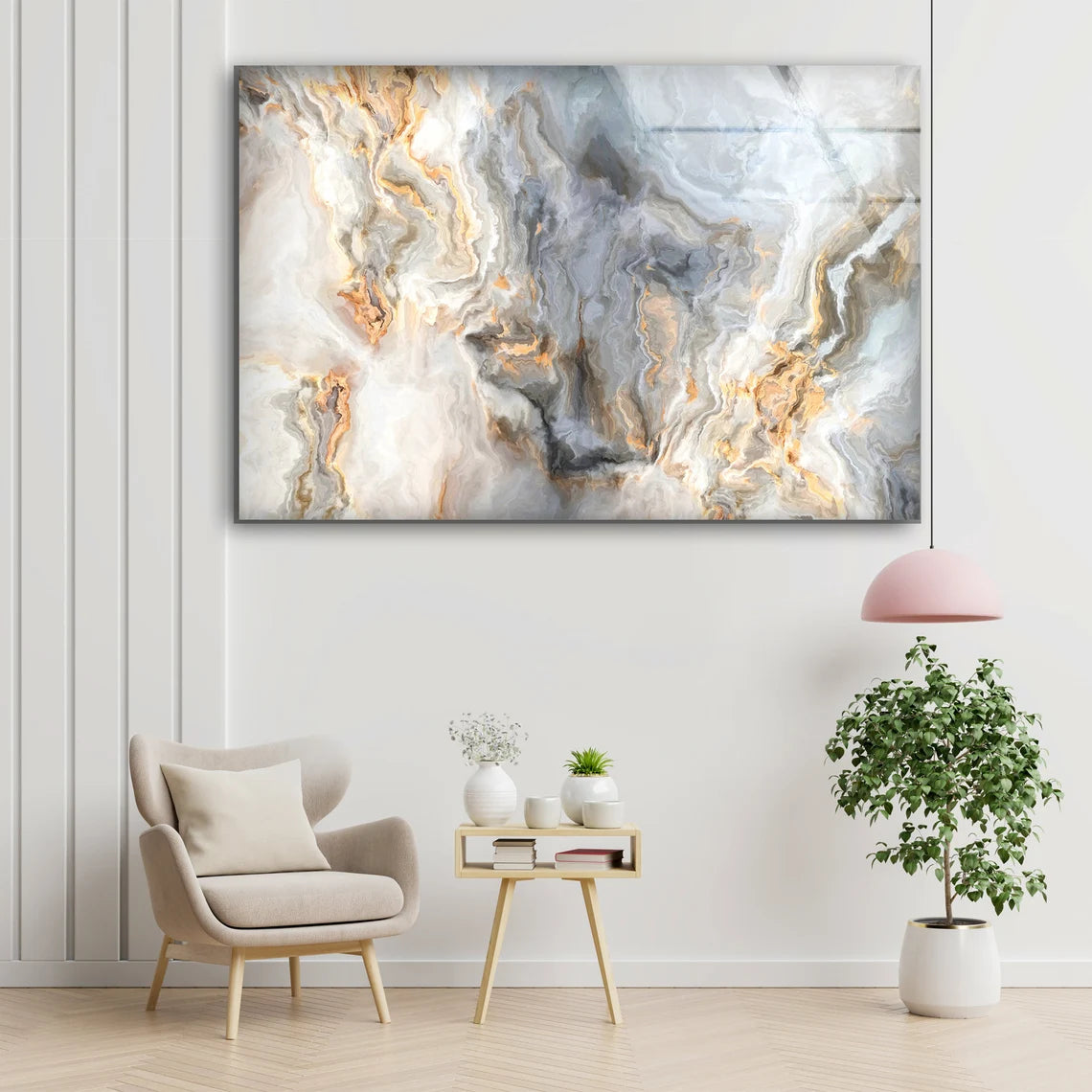 Gold Beige & Grey Abstract Design Acrylic Glass Print Tempered Glass Wall Art 100% Made in Australia Ready to Hang