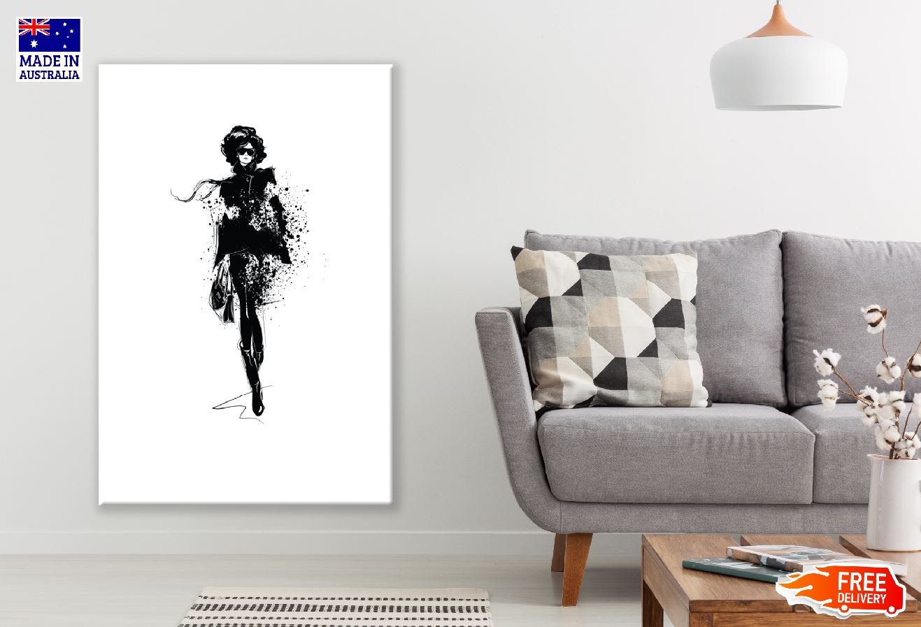 Fashion Girl Sketch Vector B&W Art Print 100% Australian Made