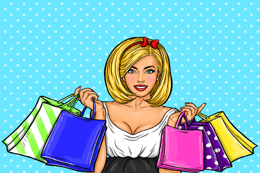 Fashion Girl With Bags Vector Print 100% Australian Made