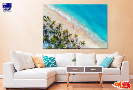 Umbrellas & Palms on Beach Aerial View Photograph Print 100% Australian Made